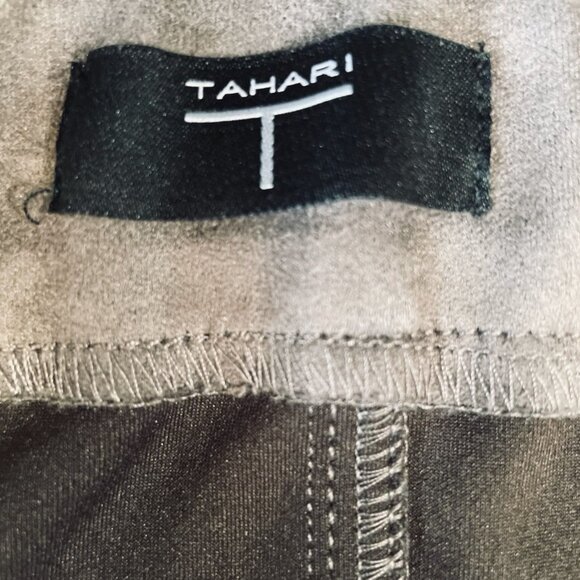 Tahari Charcoal Faux Suede A Line Midi Skirt Button Front High Waist Festival - Picture 3 of 11